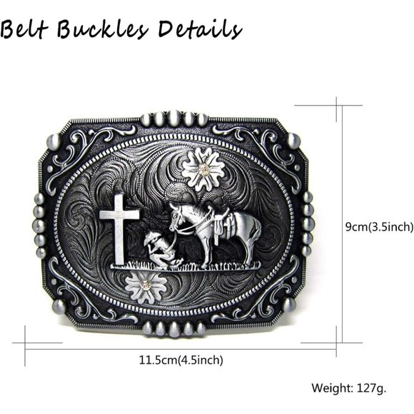 Man Silver Cowboy Rodeo Running Horse Antique Floral Engraved Rope Belt Buckle - Picture 4 of 7